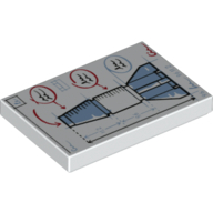 Lego Tile 2 x 3 with Rocket Blueprint Print / White