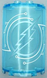 Cylinder Half 2 x 4 x 5 with 1 x 2 Cutout with Metallic Light Blue The Flash Logo and White Circuitry Pattern (Sticker) - Set 41239