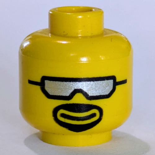 Lego Minifig Head, Silver Sunglasses and Goatee Print / Yellow