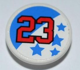 Lego Road Sign 2 x 2 Round with Clip with Red '23' and Blue Stars Pattern (Sticker) - Set 8125