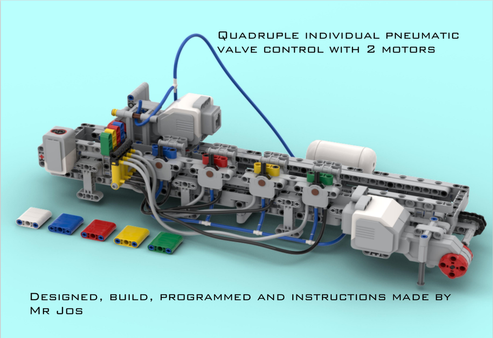 Lego Quadruple individual pneumatic valve control with 2 motors only!