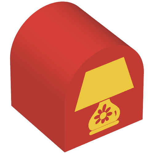 Lego Duplo Brick 2 x 2 x 2 Curved Top with Table Lamp Print / Red