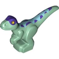 Lego Animal, Dinosaur, Raptor, Baby, Medium Azure Top, Dark Purple Spots Print / Sand Green