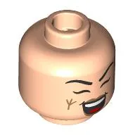 Minifig Head Tasha the Witch Queen, Black Eyebrows, Peach Lips, Gold Rune on Cheek, Frown/Maniacal Laughter / Light Nougat