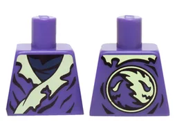Torso Ninjago Tattered Robe with Yellowish Green Collar and Dark Blue Undershirt Pattern / Dark Purple