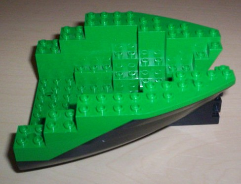 Lego Boat, Hull Small Stern 14 x 12 x 5 1/3 with Green Top (6052 / 6053)