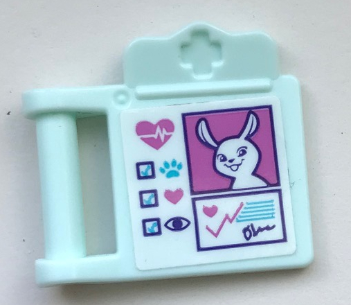 Lego Friends Accessories Medical Clipboard with Bar Handle with Rabbit, Hearts, Eye and Paw Print Pattern (Sticker) - Set 41345