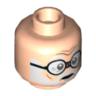 Lego Minifig Head Ernie Prang, Glasses, White Eyebrows and Beard Print / Light Nougat