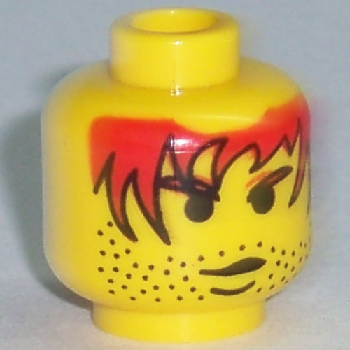 Lego Minifig Head, Red Hair with Black Outline, Stubble Print [Blocked Open Stud] / Yellow