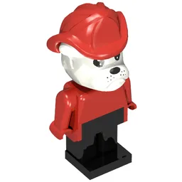 Fabuland Figure Bertie Bulldog with White Head, Red Torso, Arms and Hands, Black Legs and Red Fireman Helmet / Red
