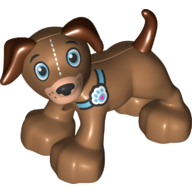 Lego Duplo Animal Dog with Medium Azure Eyes and Collar with Paw Print Tag, White Stitches on Face Print / Medium Nougat