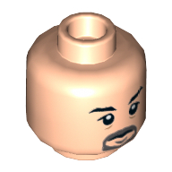 Lego Minifig Head Kraven / Vic Hoskins / Henchman, Goatee, Bags under Eyes, High Eyebrows and Closed Mouth / Lower Eyebrows and Open Mouth Print / Light Nougat