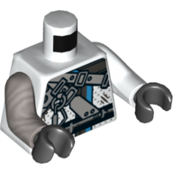 Lego Torso, Odd Arms, Robe, Straps, Hook, Belt Print, Left White Arm, Right Flat Silver Arm, Black Hands / White
