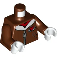 Torso Coat with Zipper, White Fur, Red Mickey Mouse Logo with Wings Print, Reddish Brown Arms, White Hands / Reddish Brown