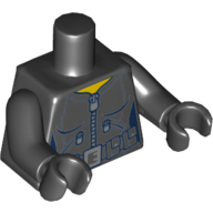 Lego Torso Jacket with Dark Blue Seams, Silver Zippers and Utility Belt with Silver Buckle Print, Black Arms and Hands / Black