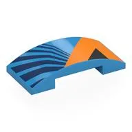 Brick Curved 4 x 2 Double with Orange/Dark Blue/Black Shapes Print