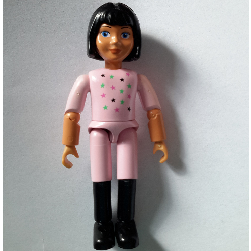 Lego Belville Figure Articulated Elbows, Child, Female, Black Hair, Bright Pink Top, Black Boots, Star Print (Lucinda) / [No Color/Any Color]