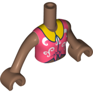 Lego Minidoll Torso Girl, Coral Shirt, Bright Orange Collar, Dark Purple Trim print, Medium Brown Arms and Hands / Medium Brown