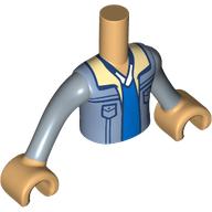 Lego Minidoll Torso Boy with Sand Blue Jacket, Blue Shirt, White Color print, Warm Tan Arms and Hands / Warm Tan