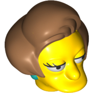 Lego Minifig Head Special, Simpsons, Edna Krabappel with Dark Turquoise Earrings and Medium Nougat Hair Print / Yellow