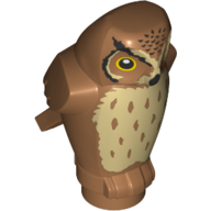 Lego Animal, Bird, Owl Small, Angular Features with Black Beak and Forehead Spots, Yellow Eyes and Tan Chest Feathers Print