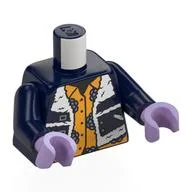 Torso, Jacket, White Fur, Bright Light Orange Shirt, Sand Blue Flowers Print, Dark Blue Arms, Lavender Hands / Dark Blue