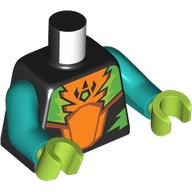 Lego Torso, Orange/Lime/Green/Dark Orange Shapes print, Dark Turquoise Arms, Lime Hands / Black