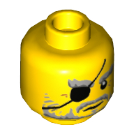 Lego Minifig Head Hutchins, Grey Eyebrows, Mustache, Beard, Eyepatch, Crows Feet Print [Hollow Stud] / Yellow