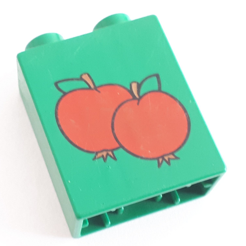 Lego Duplo Brick 1 x 2 x 2 with Two Apples Print / Green