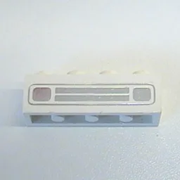 Brick 1 x 4 with Chrome Silver Car Grill Print [Embossed] / White