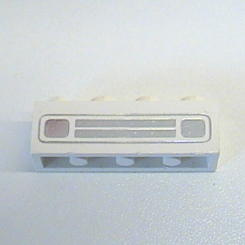 Lego Brick 1 x 4 with Bottom Tubes, Lowered Center Cross Support with Chrome Silver Car Grill Print [Embossed] / White