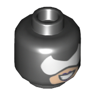 Lego Minifig Head Catwoman, White Pointed Eyemask, Light Nougat Face, Dark Purple Lips and Open Mouth Grin Print [Hollow Stud]