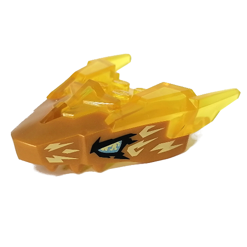 Lego Creature Body Part, Dragon Head with Trans-Yellow Horns Pattern, White/Blue Eyes print