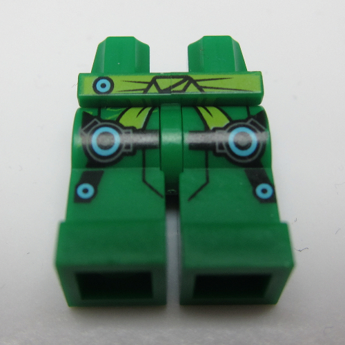Lego Hips and Green Legs with Lime Belt Sash, Black Knee Straps with Medium Azure Circles Print / Green