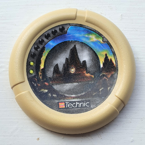 Lego Large Figure Throwing Disk, Granite / Rock, 2 Pips, Rock Logo Print / Tan