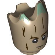 Lego Minifig Head Special, Teen Groot with Sand Green Tips Print / Dark Tan