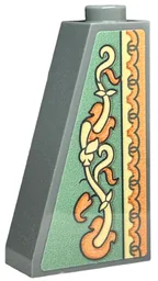 Slope 75 2 x 1 x 3 - Hollow Stud with Wallpaper, Orange and Tan Vines, Leaves and Ornamental Geometric Border on Sand Green Background Pattern (Sticker) - Set 40579