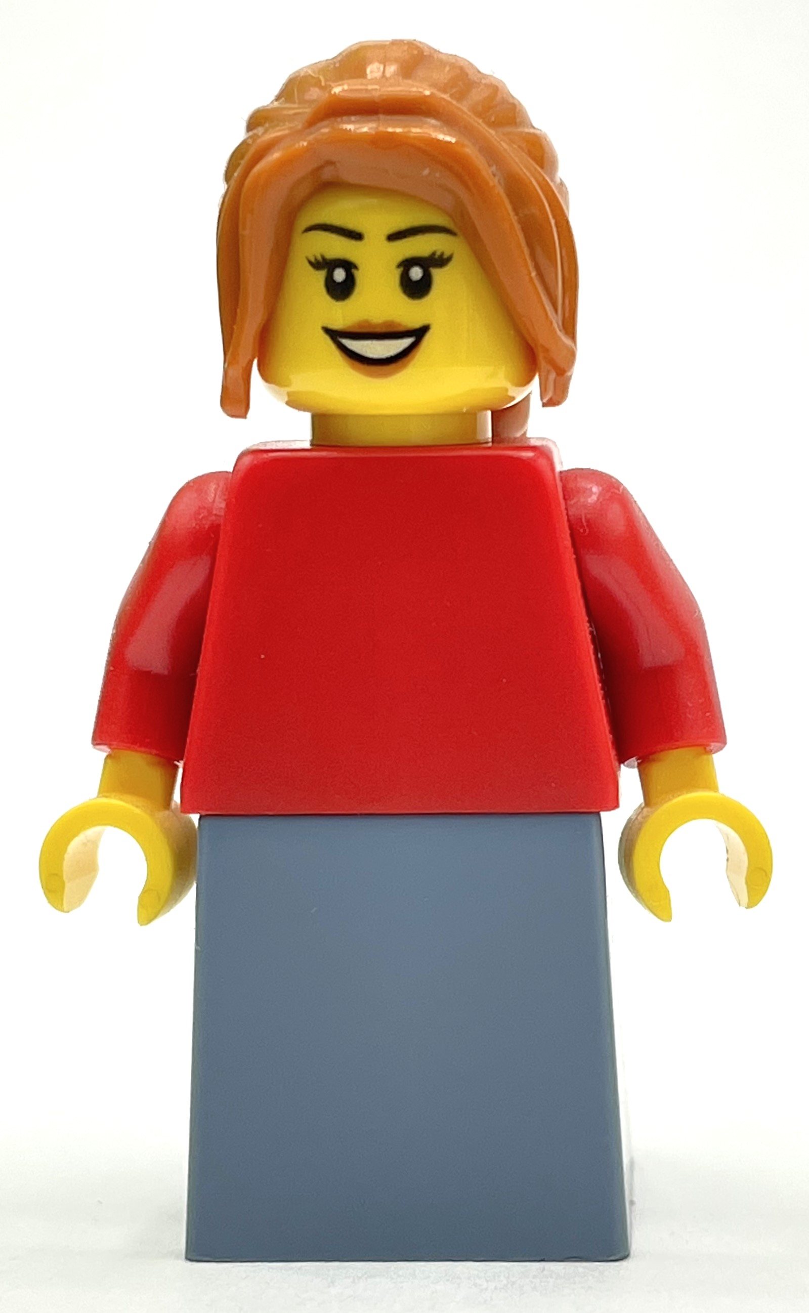 Lego Woman, Red Torso, Sand Blue Skirt