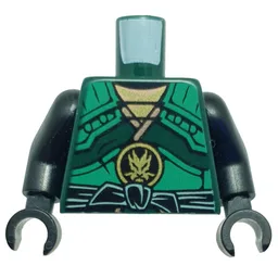 Torso, Armor with Green Straps and Black Sash with Golden Dragon Emblem Print, Black Arms and Hands / Dark Green