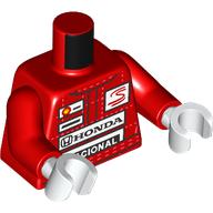 Lego Torso, Racing Suit, White Stitching, Shell, Honda, Nacional, Senna Logos print, Red Arms, White Hands / Red