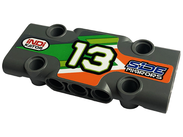 Lego Technic, Panel Plate 3 x 7 x 1 with Number 13, 'iNDi KATOR' and 'SiDE MIRRORS' Pattern Model Left Side (Sticker) - Set 42129