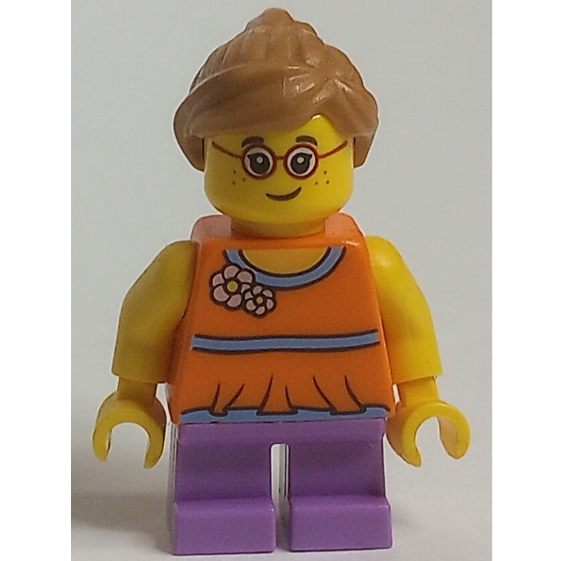 Lego Kid - Orange Torso, Medium Lavender Legs, Medium Nougat Hair