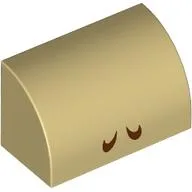 Brick Curved 1 x 2 x 1 No Studs with Reddish Brown Lines (Nostrils) Print / Tan