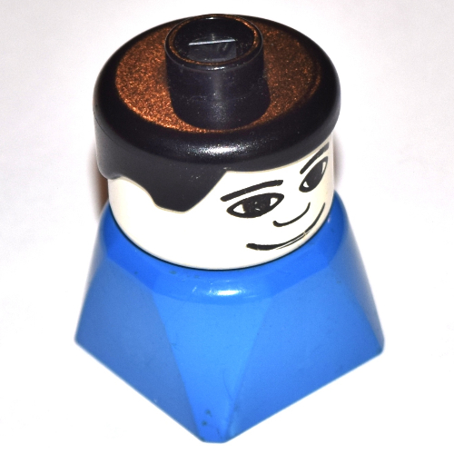 Lego Duplo 2 x 2 x 2 Figure Brick Early, Neat Hair Black, Wide Smile Print / Blue