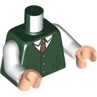 Lego Torso, Jacket, White Shirt, Tan/Dark Red/Dark Green Tie print, White Arms, Light Nougat Hands / Dark Green