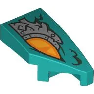Slope Curved 2 x 1 with Stud Notch Right with Orange Eye, Silver Armor Plating print