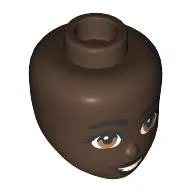 Minidoll Head, Black Eyebrows, Light Brown Eyes, Open Mouth Smile / Umber Brown