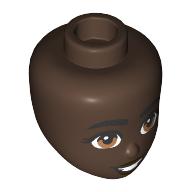 Lego Minidoll Head, Black Eyebrows, Light Brown Eyes, Open Mouth Smile / Umber Brown