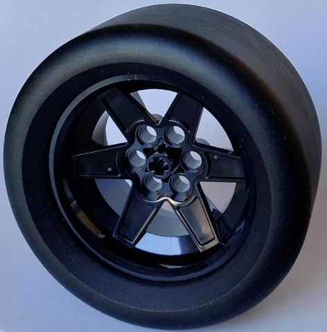 Lego Wheel 56mm D. x 34mm Technic Racing Medium, 6 Pin Holes with Black Tire 81.6mm D. x 44mm Smooth (15038 / 4410)