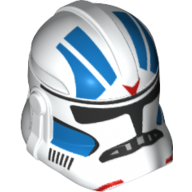 Lego Helmet Clone Trooper Phase 2, Closed Front, 501st Legion Commander Blue Marking Print / White